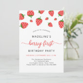 Invitation Berry fraise minimaliste 1er anniversaire (Debout devant)