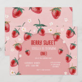 Invitation Berry fraise minimaliste Premier anniversaire (Devant / Derrière)