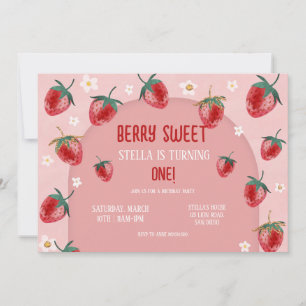 Invitation Berry fraise minimaliste Premier anniversaire