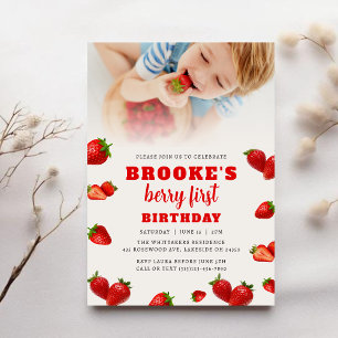Invitation Berry fraise modifiable 1er anniversaire Invitatio