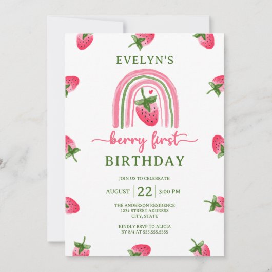 Invitation Berry fraise Premier 1er anniversaire (Devant)