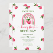 Invitation Berry fraise Premier 1er anniversaire (Devant / Derrière)