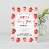 Invitation Berry fraise Premier anniversaire (Debout devant)