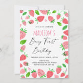 Invitation Berry fraise Premier anniversaire (Devant)