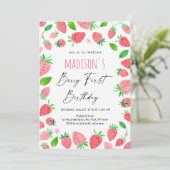 Invitation Berry fraise Premier anniversaire (Debout devant)
