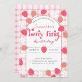 Invitation Berry fraise Premier anniversaire (Devant / Derrière)