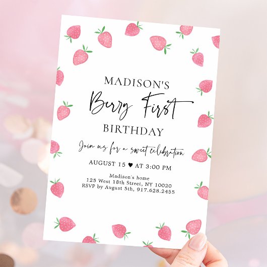 Invitation Berry fraise Premier anniversaire