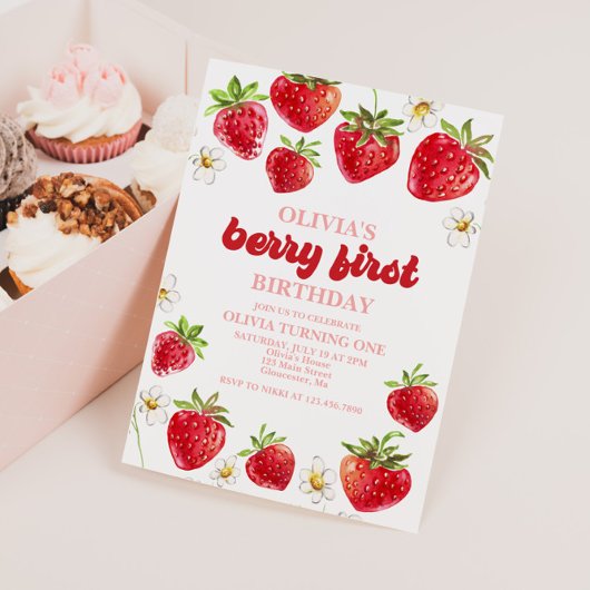 Invitation Berry fraise Premier anniversaire