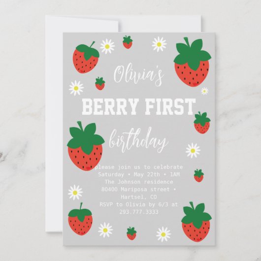Invitation Berry fraise Premier anniversaire (Devant)