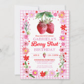 Invitation Berry fraise Premier anniversaire aquarelle photo (Devant)