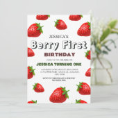 Invitation Berry fraise Premier anniversaire Simple mignonne (Debout devant)