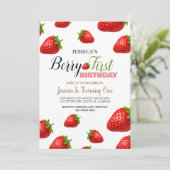 Invitation Berry fraise Premier anniversaire Simple mignonne (Debout devant)