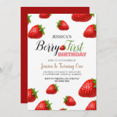 Invitation Berry fraise Premier anniversaire Simple mignonne (Devant / Derrière)