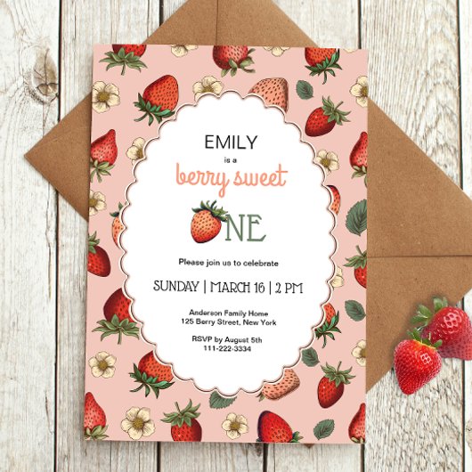 Invitation Berry fraise Premier anniversaire Vintage