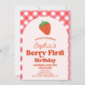 Invitation Berry fraise Premier Rouge rose 1er anniversaire (Devant)