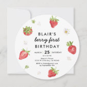 Invitation Berry fraise première fille 1er anniversaire ronde (Devant)