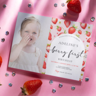 Invitation Berry fraise première mignonne 1er anniversaire Ph