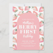 Invitation Berry fraise première photo 1ère fête d'anniversai (Devant)