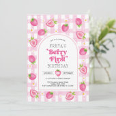 Invitation Berry fraise rose Premier anniversaire fille (Debout devant)