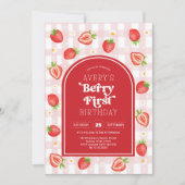 Invitation Berry fraise rouge 1er anniversaire fête (Devant)