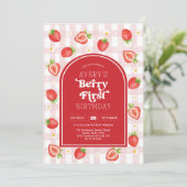 Invitation Berry fraise rouge 1er anniversaire fête (Debout devant)