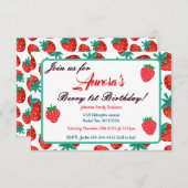 Invitation Berry fraise rouge Première fête d'anniversaire (Devant / Derrière)