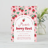 Invitation Berry fraise rouge Première fête d'anniversaire (Debout devant)
