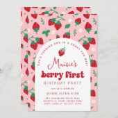 Invitation Berry fraise rouge Première fête d'anniversaire (Devant / Derrière)
