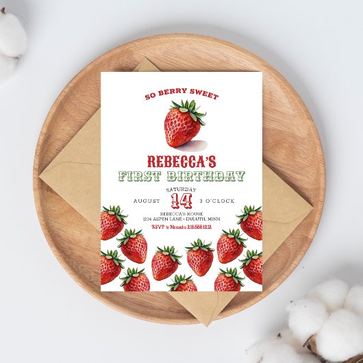 Invitation Berry fraise rouge Sweet 1er anniversaire Invitati