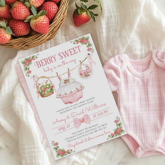 Invitation Berry fraise Sweet moderne bébé fille douche