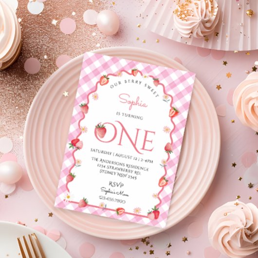 Invitation Berry fraise Sweet Premier anniversaire Wavy