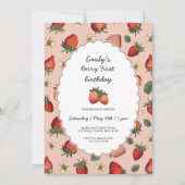 Invitation Berry fraise vintage Premier anniversaire (Devant)
