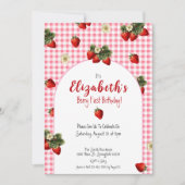 Invitation Berry mignonne Premier anniversaire fraise En vich (Devant)