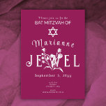 Invitation Berry Pink Botanique Bat mitzvah Fleur sauvage<br><div class="desc">Invitation bat mitzvah sauvage rose baies avec belle typographie blanche a fleurs blanches que vous pouvez bouger et redimensionner avec votre lettrage. Les oeuvres d'art botaniques peuvent être changées de couleur avec vos lettres. Modifiez facilement la couleur de l'arrière - plan sur cette invitation de bat mitzvah simple et unique....</div>