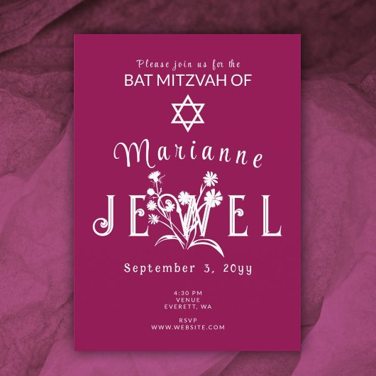 Invitation Berry Pink Botanique Bat mitzvah Fleur sauvage