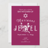 Invitation Berry Pink Botanique Bat mitzvah Fleur sauvage (Devant)