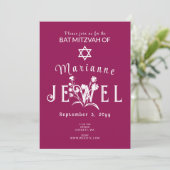 Invitation Berry Pink Botanique Bat mitzvah Fleur sauvage (Debout devant)