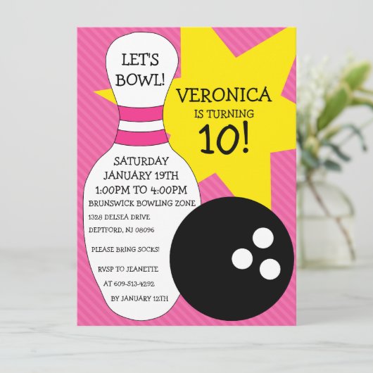 Invitation Berry Pink Bowling Bash Bowling (Debout devant)
