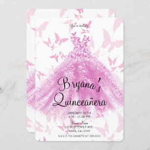 Invitation Berry Pink Butfly Dance robe Quinceañera