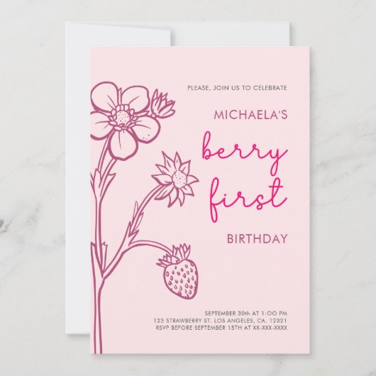 Invitation Berry Premier anniversaire 1er anniversaire fraise (Devant)