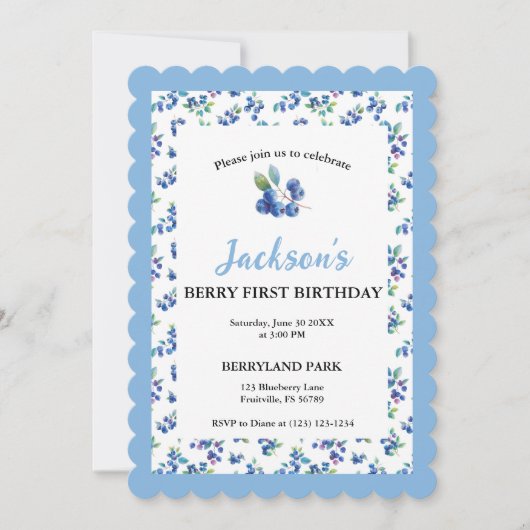 Invitation Berry Premier anniversaire Aquarelle Bleu Invitati (Devant)