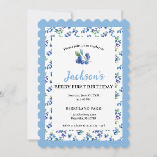 Invitation Berry Premier anniversaire Aquarelle Bleu Invitati