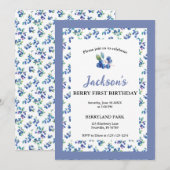 Invitation Berry Premier anniversaire Aquarelle Bleu Invitati (Devant / Derrière)