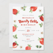 Invitation Berry Premier anniversaire Aquarelle En vichy frai (Devant)