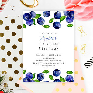 Invitation Berry Premier Anniversaire Blueberry Aquarelle Élé