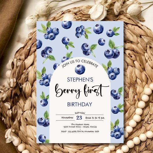 Invitation Berry premier anniversaire de enfant de bleuets