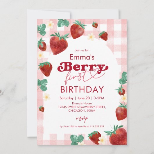 Invitation Berry premier anniversaire fille 1er anniversaire (Devant)