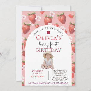 Invitation Berry premier anniversaire fille aux fraises photo