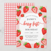 Invitation Berry premier anniversaire Fille fraise 1er annive (Devant / Derrière)