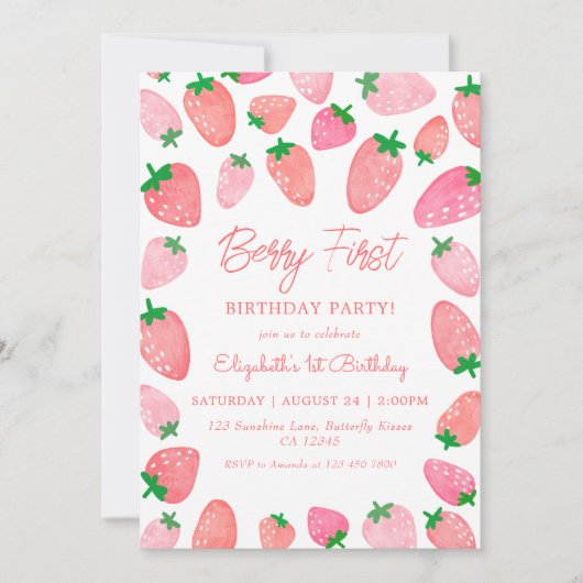 Invitation Berry Premier anniversaire fraise 1er anniversaire (Devant)